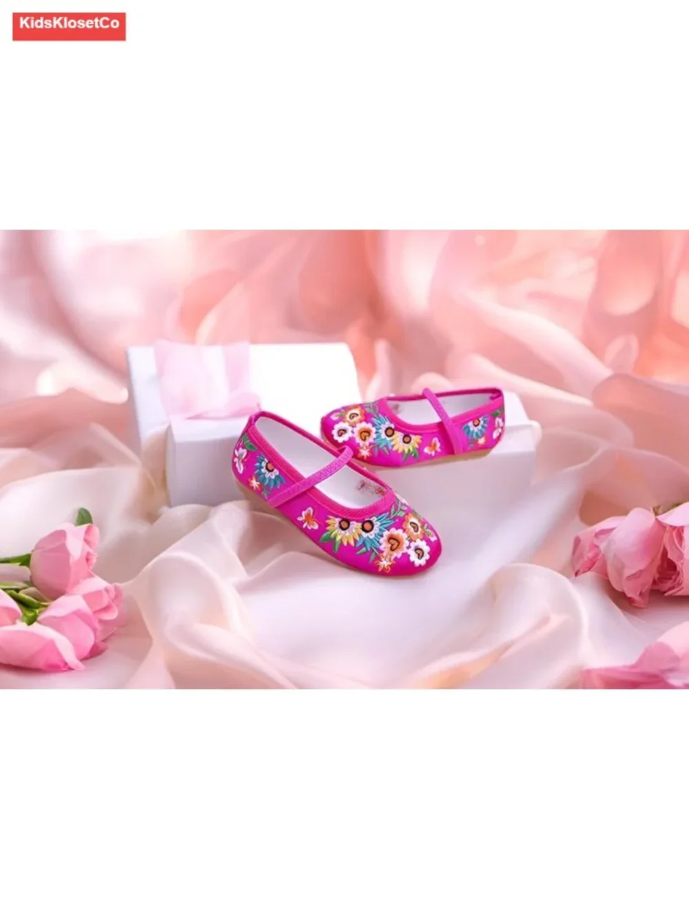 Girls Princess Mary-Jane Ballet Pumps with Embroidery, Anti-Slip Oxford Sole